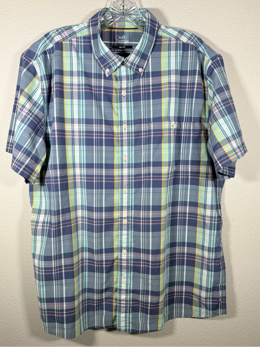 Croft & Barrow Men’s XL Short-Sleeve Plaid Button-Down Shirt - Blue